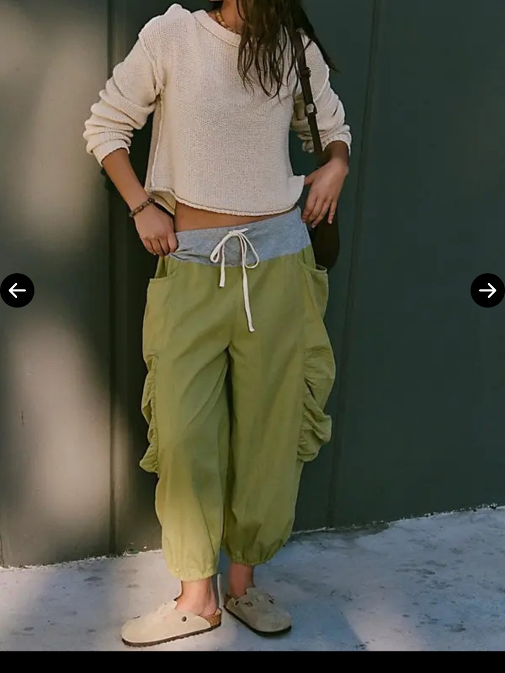 Free People Women's Olive Green Cargo Jogger Pants with Drawstring Waist